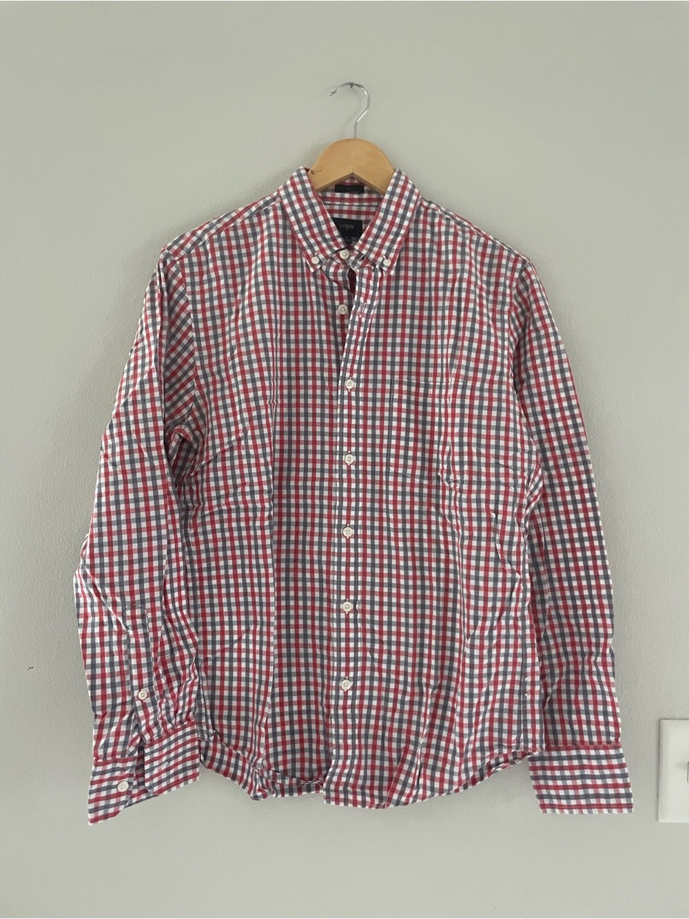 J. Crew Factory Red Blue and White Gingham Button-Down Shirt